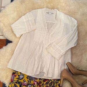 Diane Von Furstenberg White Linen Blouse